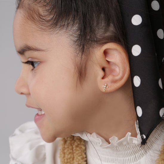 Six Sisters Beadworks - Karianne Little Girl Initial Earrings 14K gold  birthday gift for niece